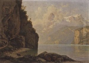Ziegenhirte Am Ufer Des Vierwaldstattersees by Jost Muheim