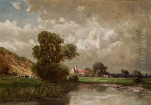Pejzaz Z Pastwiskiem Nad Woda by Josef Muehlbeck