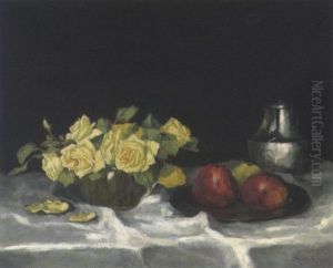 Stilleben Mit Weisen Rosen Und Apfeln Stilleben Mit Weisen Rosen Und Apfeln