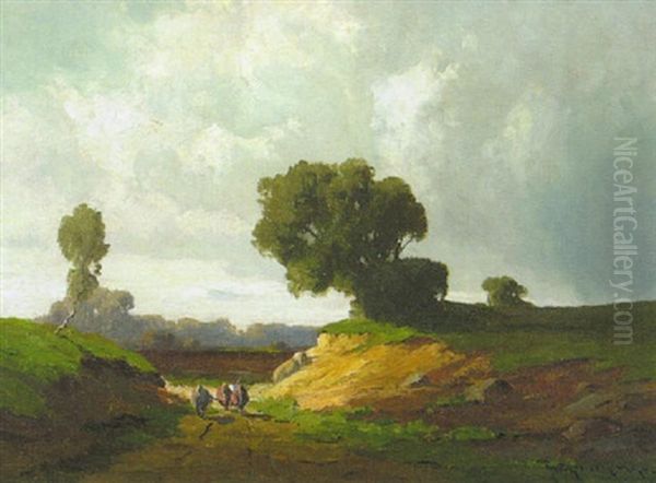 Bei Aubing Auf Einem Hohlweg Eine Bauerin Mit Vieh - view 1