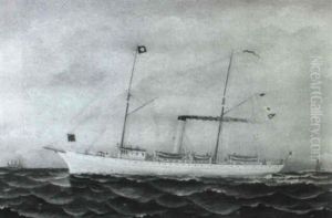 Portrait Of A Sail/steam Yacht Flying American Flag. . . by Otto Muhlenfeld