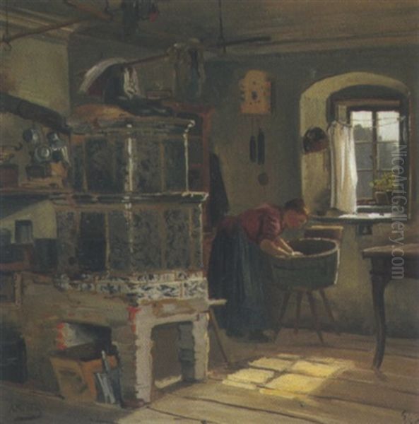 Stubeninterieur Mit Bauerin - view 1