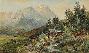 Muhle Am Bach - Blick Auf Das Wettersteingebirge by Bernhard Muehlig