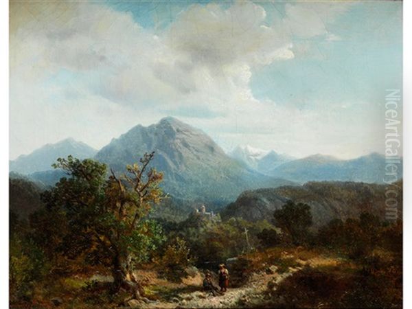Berglandschaft Mit Burg Und Personen - view 1