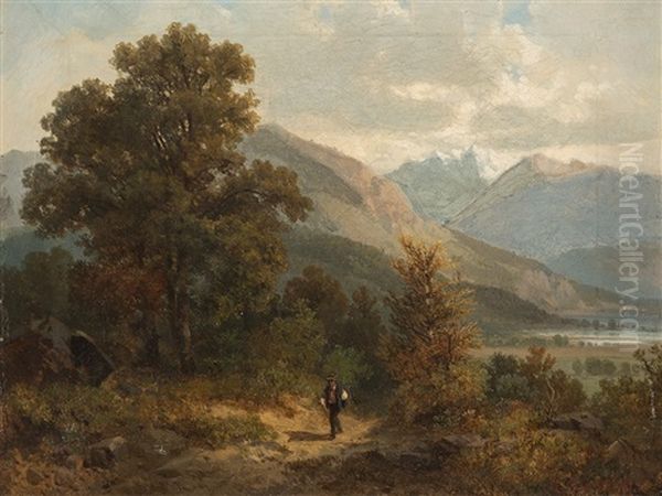 Hiker In Alpine Landscape - view 1