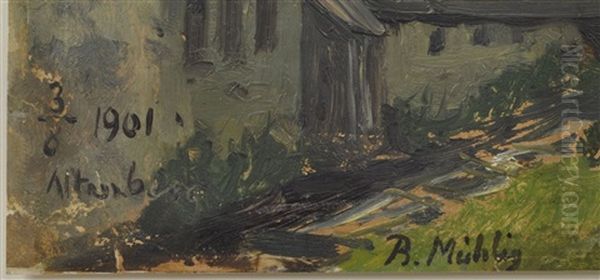 Sommerliche Ansicht Von Altenberg (erzgebirge). 1901. Ol Auf Papier, Am Unt. Rand Sign. "b. Muhlig", Li. Unt. Ecke Dat. Und Ortsbezeichnet "3/8 1901 Altenberg". Restauriert. In Pp. Mont. 15 X 22 Cm (bl) - view 1