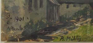 Sommerliche Ansicht Von Altenberg (erzgebirge). 1901. Ol Auf Papier, Am Unt. Rand Sign. "b. Muhlig", Li. Unt. Ecke Dat. Und Ortsbezeichnet "3/8 1901 Altenberg". Restauriert. In Pp. Mont. 15 X 22 Cm (bl) by Bernhard Muehlig