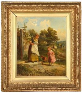 Woman And Child In A Village Landscape
