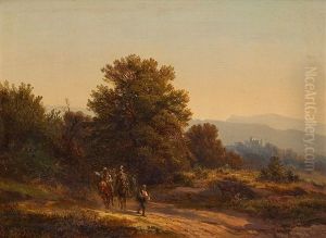 Reiterstaffel In Hugeliger Landschaft by Bernhard Muehlig