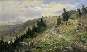 Wanderer Auf Einer Anhohe Uber Dem Elbtal by Bernhard Muehlig