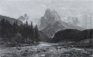 Alpenlandschaft Mit Dem Rosenlauigletscher by Bernhard Muehlig