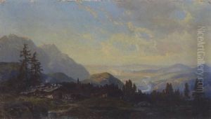 Blick Von Einer Alm Auf Ein Weites Flusstal (rosfeld Bei Salzburg?) by Bernhard Muehlig
