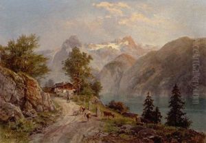 Bauernhof Am See, Im Vordergrund Hirte Mit Seinen Ziegen