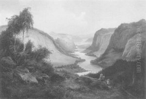Weite Fluslandschaft Mit Wanderern