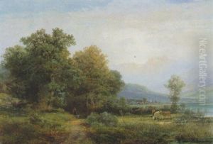 Bauer Mit Spitz Und Weidenden Kuhen Bauer Mit Spitz Und Weidenden Kuhen