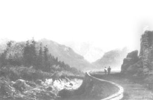 Spazierganger An Einem Bachbett Im Gebirge by Bernhard Muehlig