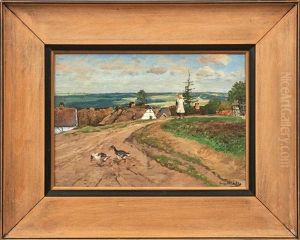 Gansemagd Auf Einem Weg Am Dorfrand by Hugo Muehlig