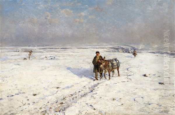 Winter Landscape With Donkies - view 1
