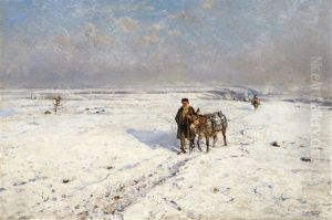 Winter Landscape With Donkies by Hugo Muehlig