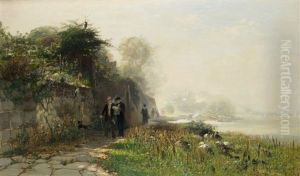 Walkers At The Rhine by Hugo Muehlig