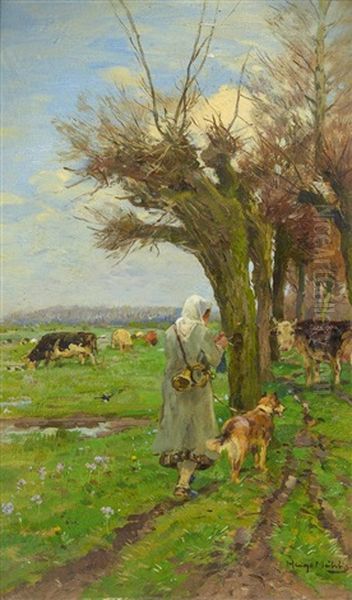 Rinderhirtin Mit Hund - view 1