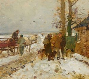 A Winter Landscape With Hunters by Hugo Muehlig