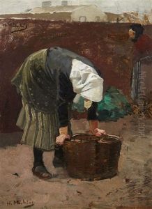 A Peasant Woman With A Basket by Hugo Muehlig