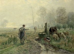 Sommermorgen Mit Einem Madchen Auf Der Weide Bei Einer Tranke