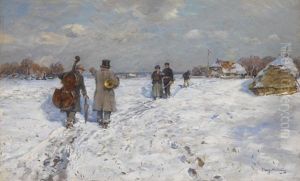 Winterlandschaft Mit Heimkehrenden Musikanten Winterlandschaft Mit Heimkehrenden Musikanten