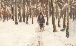 Spazierganger Im Winterlichen Wald