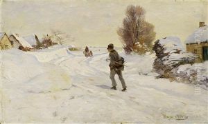 Auf Der Wintelich Verschneiten Dorfstrase Auf Der Wintelich Verschneiten Dorfstrase