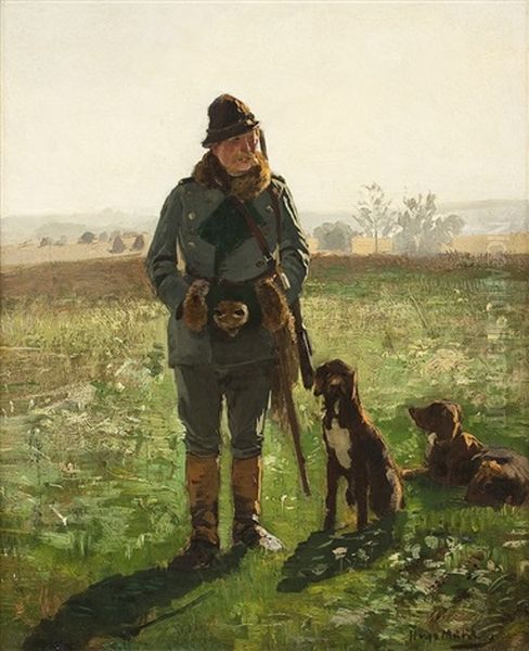 Jagersmann Mit Seinen Beiden Hunden Auf Freiem Feld - view 1