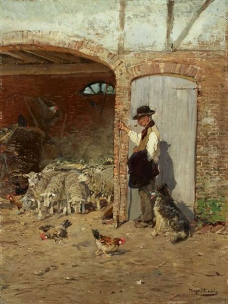Shepherd With His Dog At The Barn - view 1