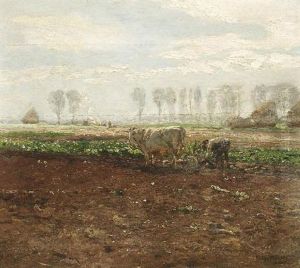 Feldbestellung Bei Nierst Am Niederrhein. Bauer Mit Seinem Ochsen Vor Dem Pflug by Hugo Muehlig