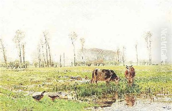 Weidelandschaft Mit Enten Und Kuhen - view 1