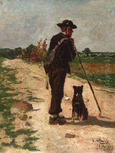 Schafer Mit Seinem Hund by Hugo Muehlig