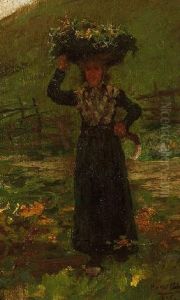 Bauersfrau Mit Futterkorb Auf Dem Kopf by Hugo Muehlig