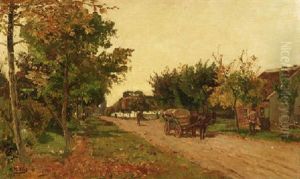 Bauern Mit Gespann Auf Einer Dorfstrase Am Niederrhein Bauern Mit Gespann Auf Einer Dorfstrase Am Niederrhein