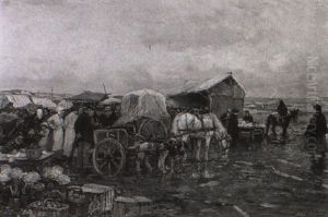 Marktszene Vor Dunenlandschaft
