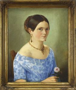 Bildnis Einer Jungen Frau In Blauem Kleid, Auf Einem Stuhl Sitzend by Meno Muehlig