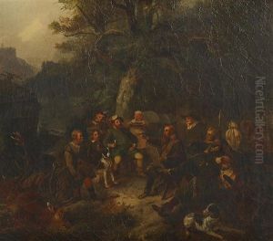 Jagdgesellschaft Mit Erlegtem Wild Von Einem Maler Gezeichnet by Meno Muehlig