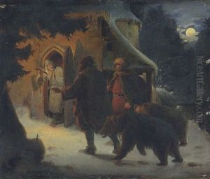 Zwei Barenfuhrer Mit Ihren Tieren Vor Der Alten Muhle