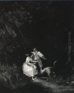 Knabe Und Madchen Mit Hund Im Wald by Meno Muehlig