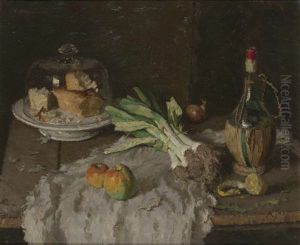 Still Life With Bell-glass, Leek And Wine Bottle