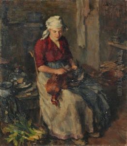 Magd Beim Huhnerrupfen by Ludwig Muhrmann