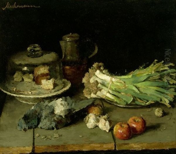 Stilleben Mit Lauch, Apfeln Und Weinkrug - view 1