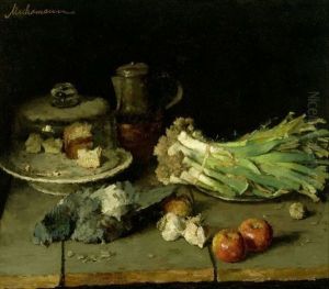 Stilleben Mit Lauch, Apfeln Und Weinkrug