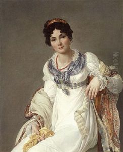 Portrait Of A Lady Wearing A White Dress With A Paisley Shawl And Holding A Glove