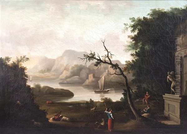A Southern River Landscape With Figures And Animals - view 1