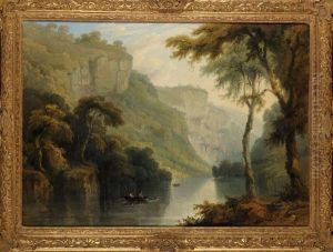 A River Scene With Fishermen Setting A Net